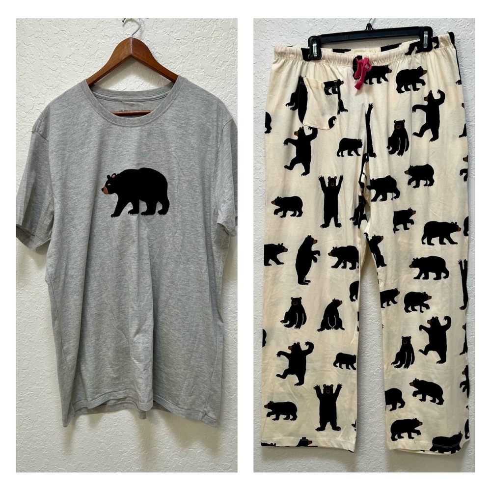 Little Blue House NEW Womens Black Bears Pajama Set Gray Tee Cream Pants XL